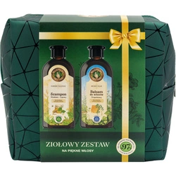 RECEPTURY ZIELARKI SET Ziołowy Zestaw Naturalny Szampon Miodowo-lipowy 350ml + Balsam Do Włosów Z Propolisem Brzozowym 350ml + Kosmetyczka