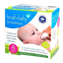 BRUSH BABY Dental Wipes Chusteczki Z Xylitolem Do Czyszczenia Dziąseł I Zębów Mlecznych 0-16m 28szt.